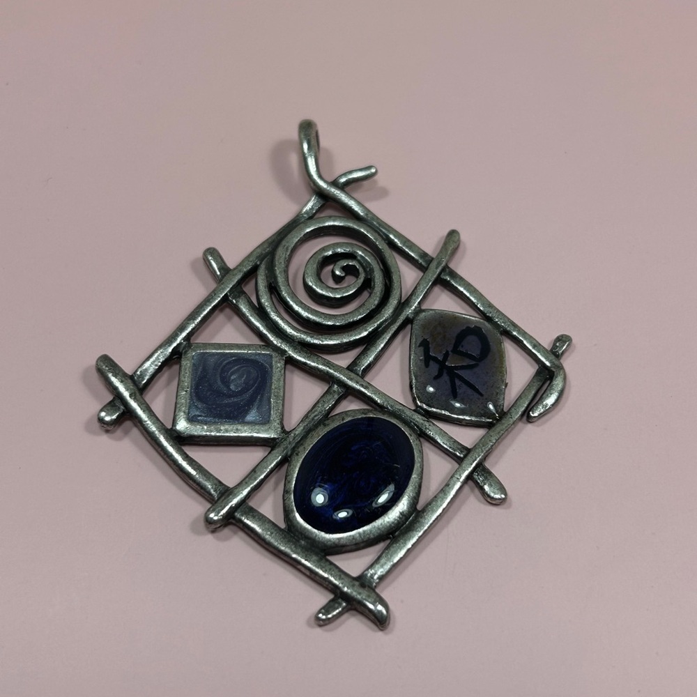 Chicos Vintage Abstract Silver and Blue Pendant